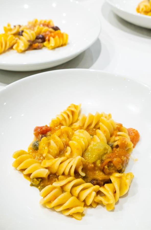 Fusilli plated at the end of the class
